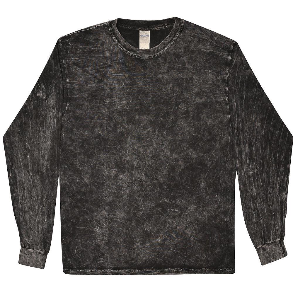 Mineral Wash Long Sleeve T-Shirt,  S,  M, L, XL, 2X, 3X  Cotton, Unisex, Plain Colors