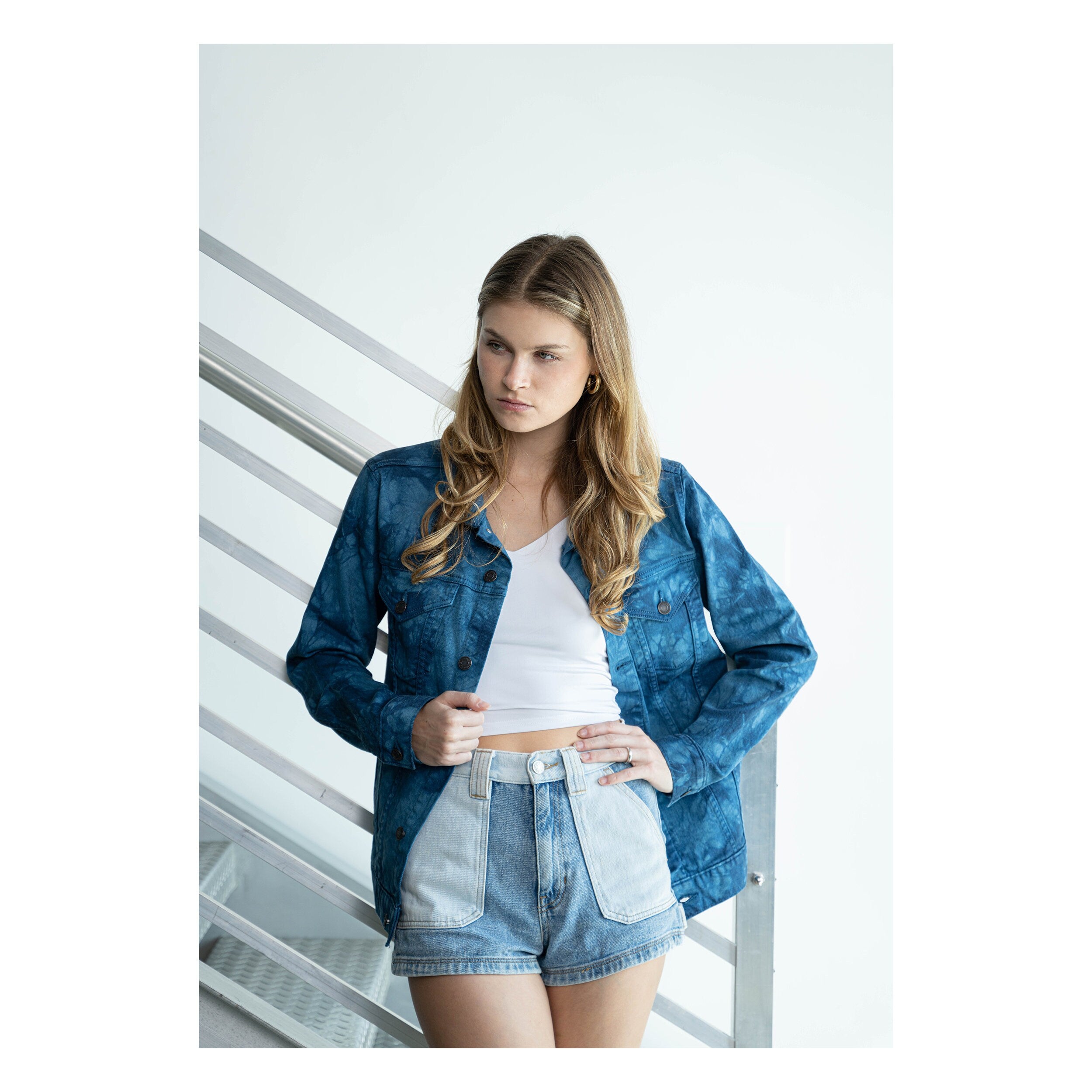 Tie Dye Denim Jacket/Unisex/Handmade/Chest pockets with button flap closure