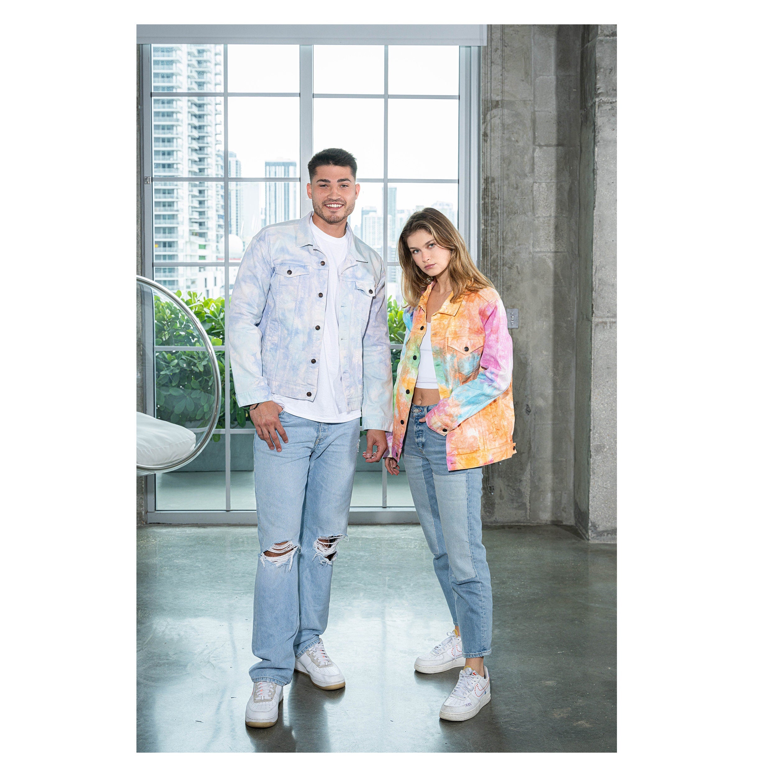 Tie Dye Denim Jacket/Unisex/Handmade/Chest pockets with button flap closure