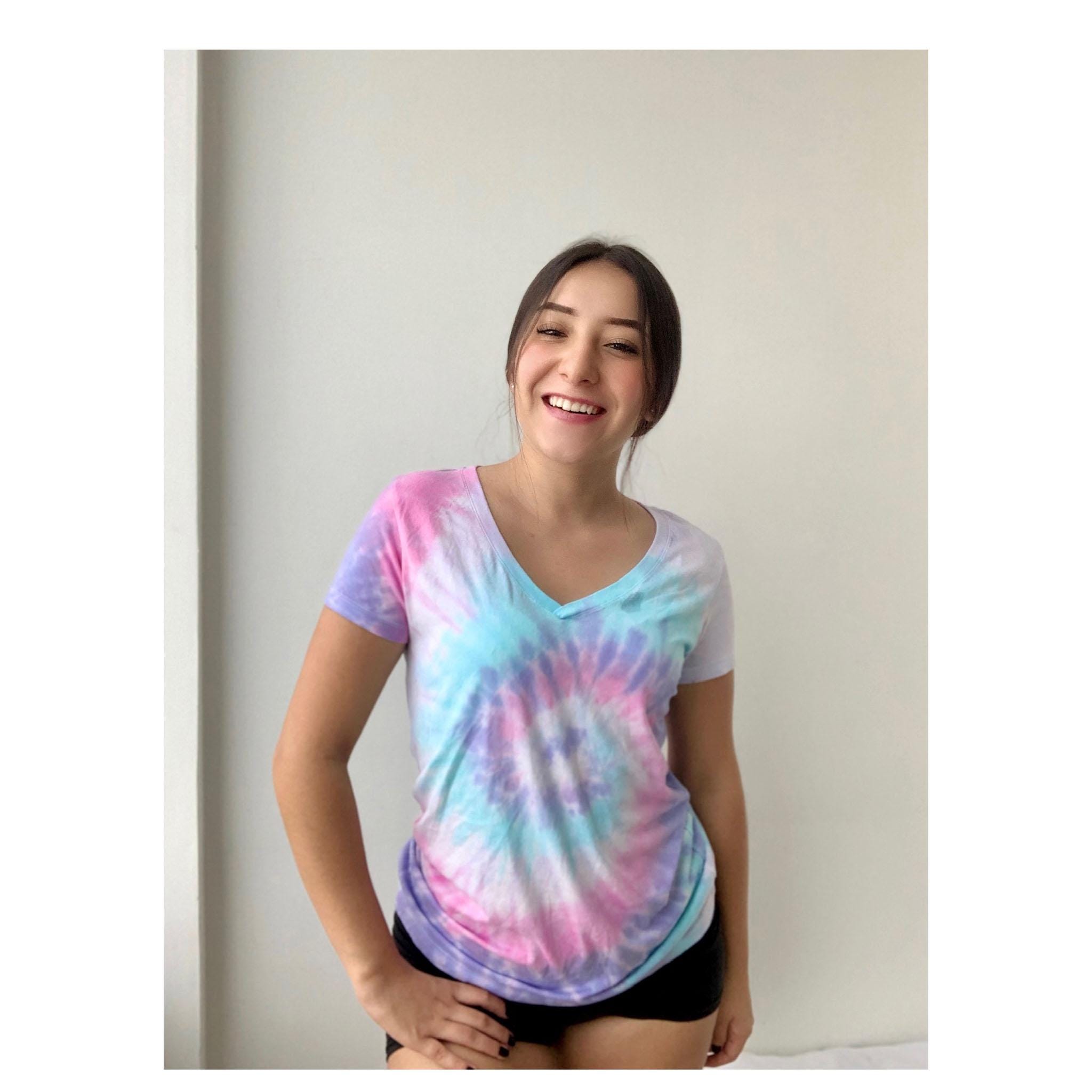 Tie Dye Lady V-Neck T-Shirt,  Multiple Colors, Adult  Sizes, Cotton, Women