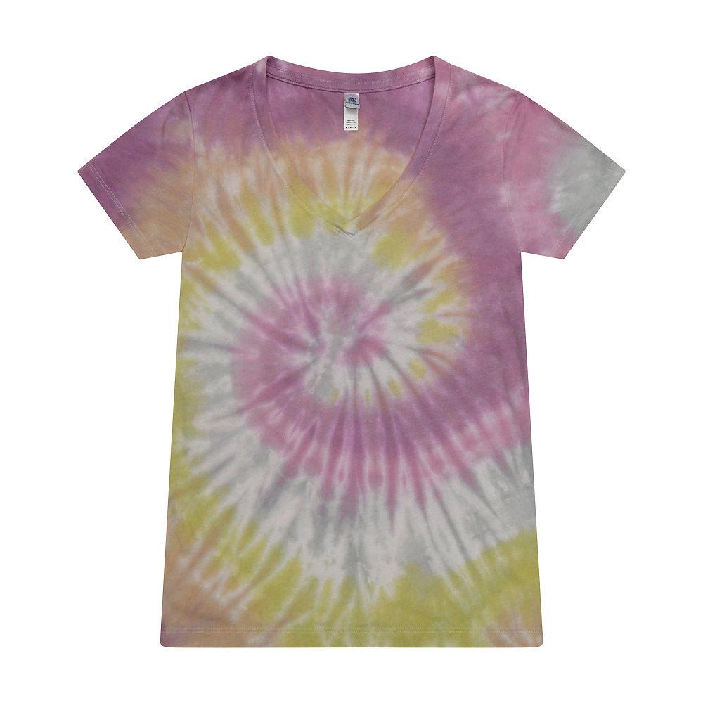 Tie Dye Lady V-Neck T-Shirt,  Multiple Colors, Adult  Sizes, Cotton, Women