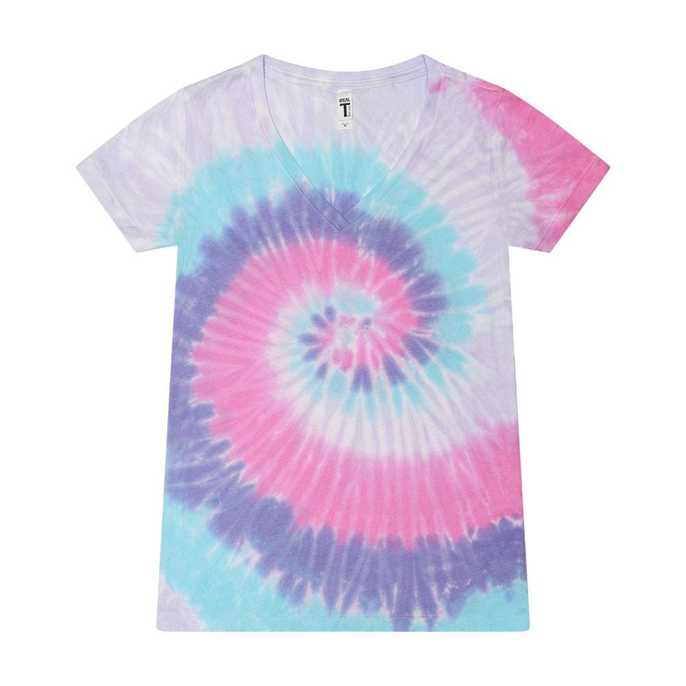 Tie Dye Lady V-Neck T-Shirt,  Multiple Colors, Adult  Sizes, Cotton, Women