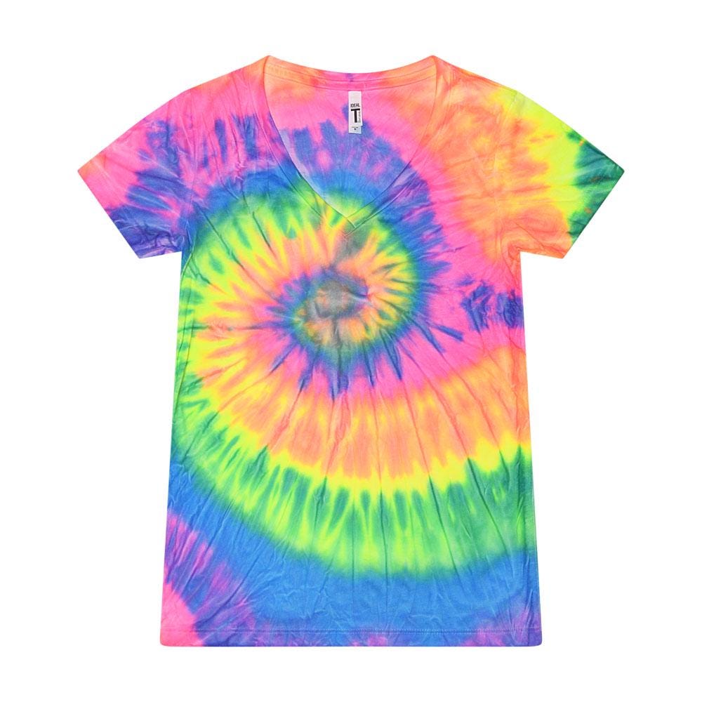 Tie Dye Lady V-Neck T-Shirt,  Multiple Colors, Adult  Sizes, Cotton, Women