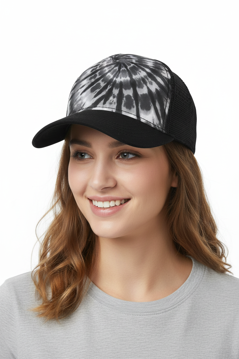 Woman wearing Multiblack trucker hat